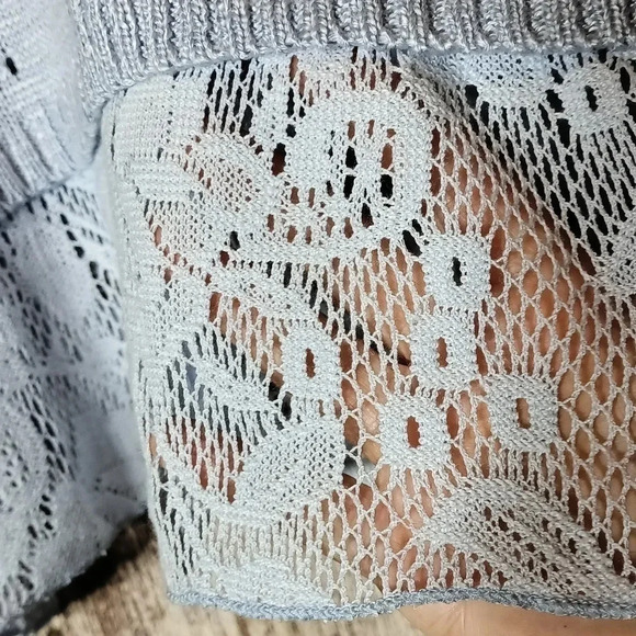 Keren Hart knit crochet lace lightweight sweater drop shoulder blue small - Picture 2 of 7